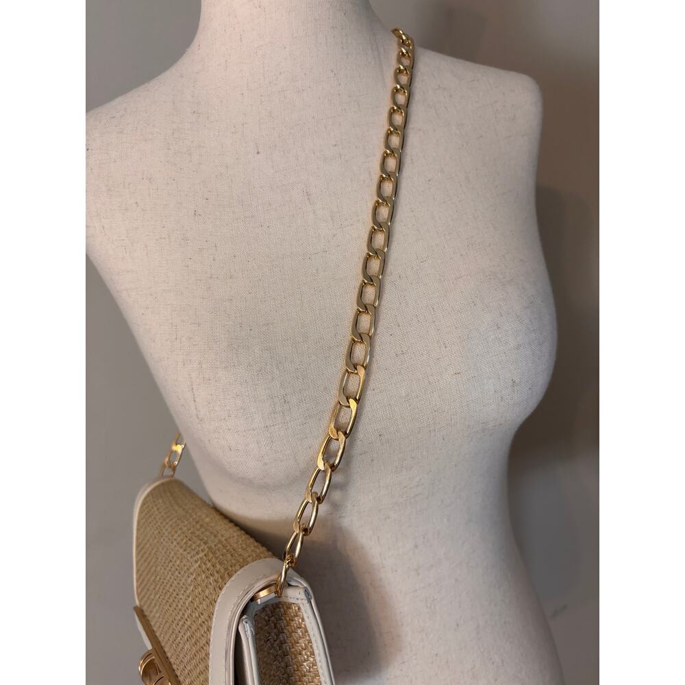 Reiss Lexi Raffia White Gold Chain Shoulder Bag - Picture 3 of 12